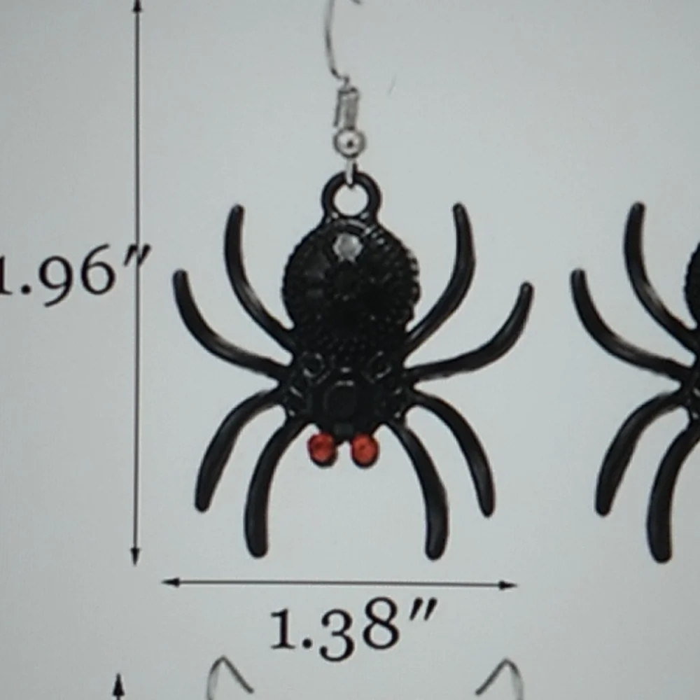 Black Widow Spider Metal, Enamal and Rhinestones Halloween Earrings